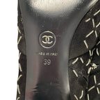 Chanel Black Suede Block Heel Chain Embellished CC Logo Short Boot Size 39 / 9
