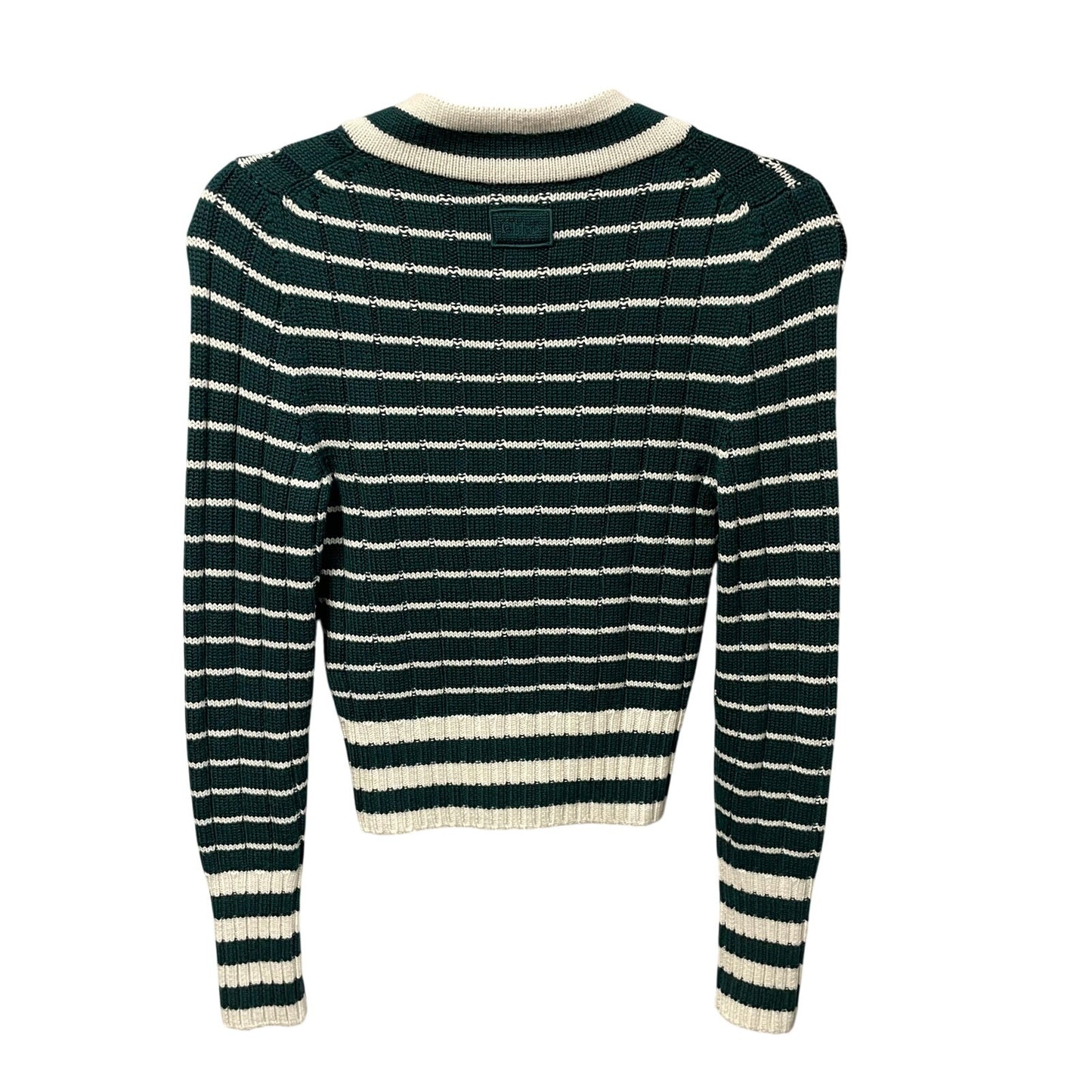 NWT Chloe Striped Ribbed Knit V Neck Jumper Sweater Dark Green Womens Small