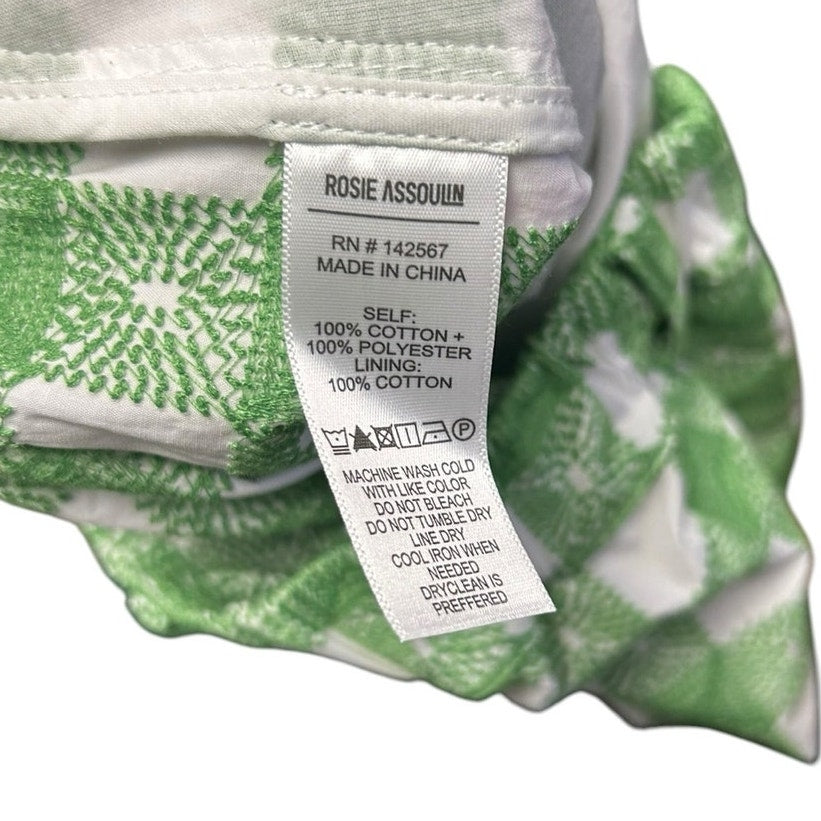 NWT Rosie Assoulin Green Picnic Embroidered Gingham Easy Does It Pant Womens 0