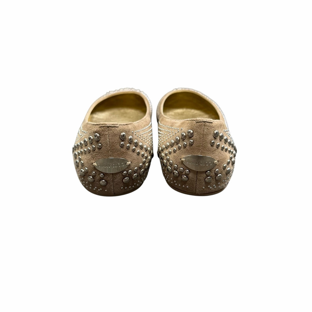 Jimmy Choo Welda Studded Ballet Flat Beige Suede Womens 39.5 / US 9.5