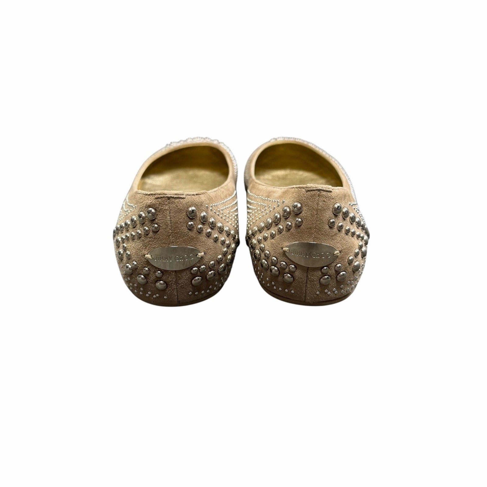 Jimmy Choo Welda Studded Ballet Flat Beige Suede Womens 39.5 / US 9.5