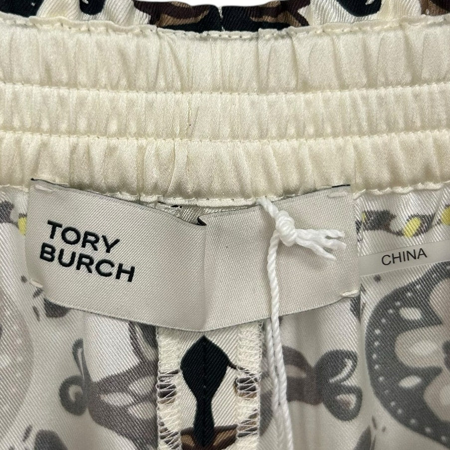 NWT Tory Burch Ivory Pisces Dream Printed Silk Pull On Pants Womens 12