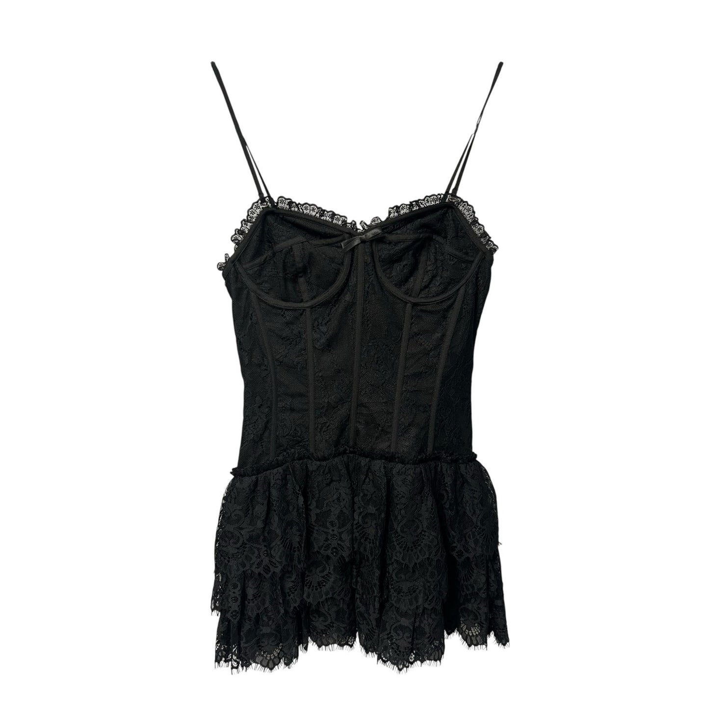 NWT $595 LoveShackFancy Black Lace Bustier Carlene Mini Dress Womens Size 2