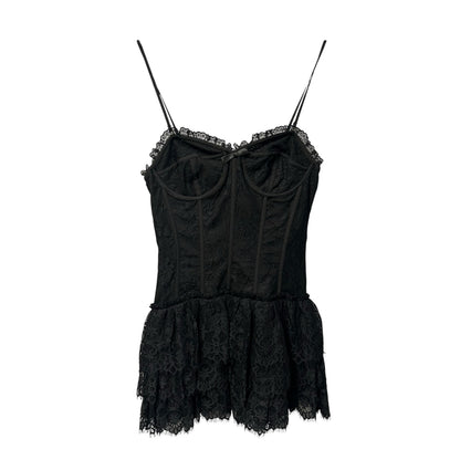 NWT $595 LoveShackFancy Black Lace Bustier Carlene Mini Dress Womens Size 2