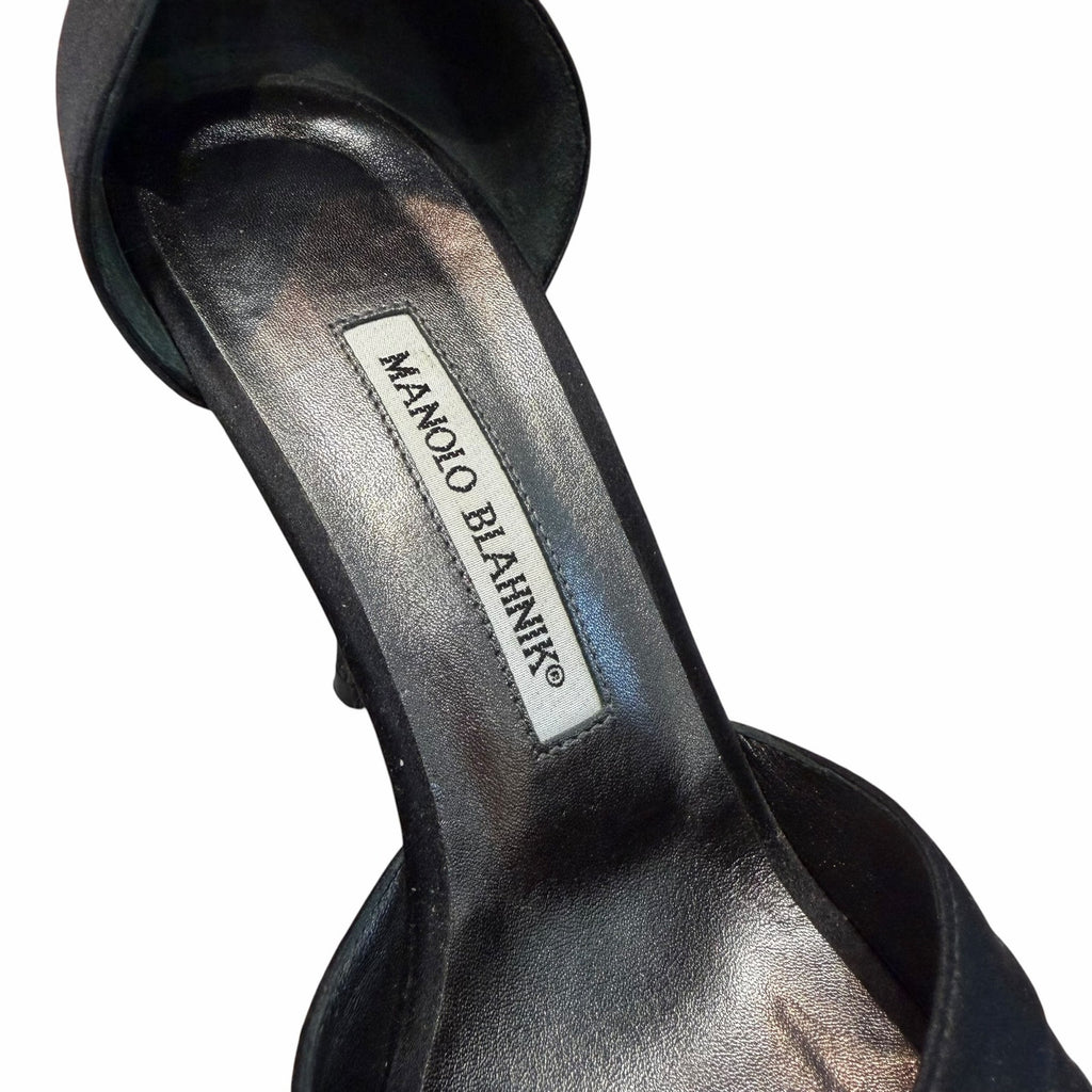 Manolo Blahnik Black Satin Jeweled Sedaraby Heels Crystal Buckle Size 38 / US 8
