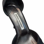 Manolo Blahnik Black Satin Jeweled Sedaraby Heels Crystal Buckle Size 38 / US 8