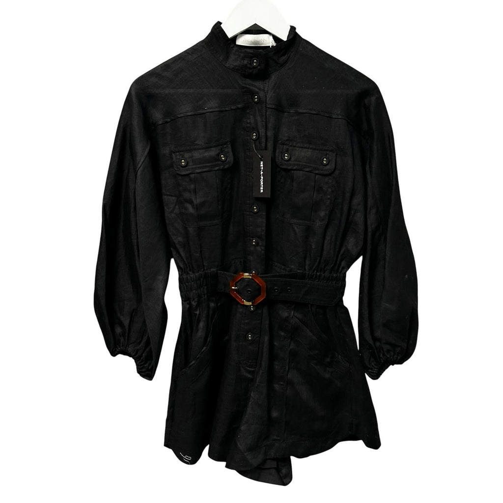 NWT Zimmermann 100% Linen Black Devi Panelled Playsuit Womens AU 1 / US 6