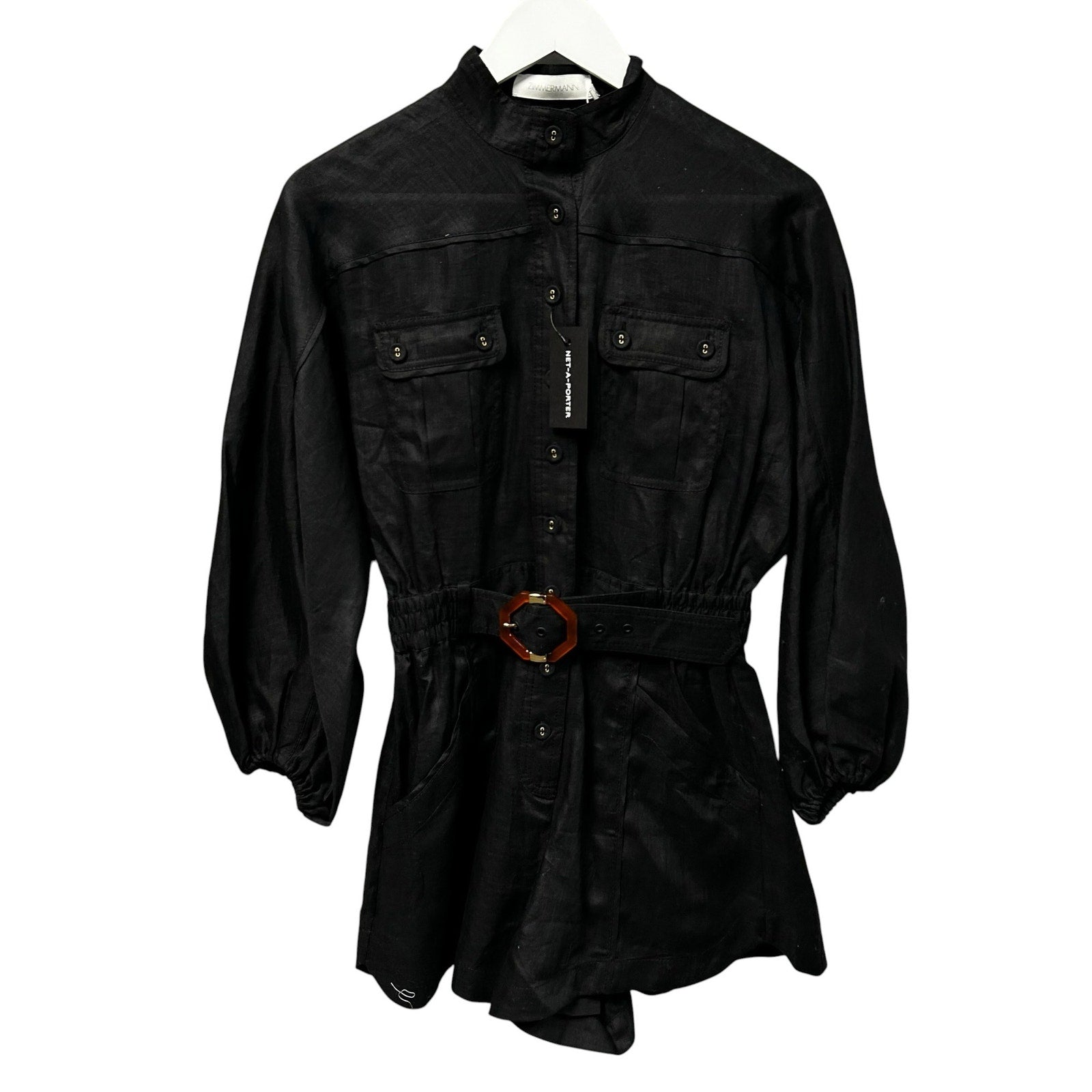 NWT Zimmermann 100% Linen Black Devi Panelled Playsuit Womens AU 1 / US 6