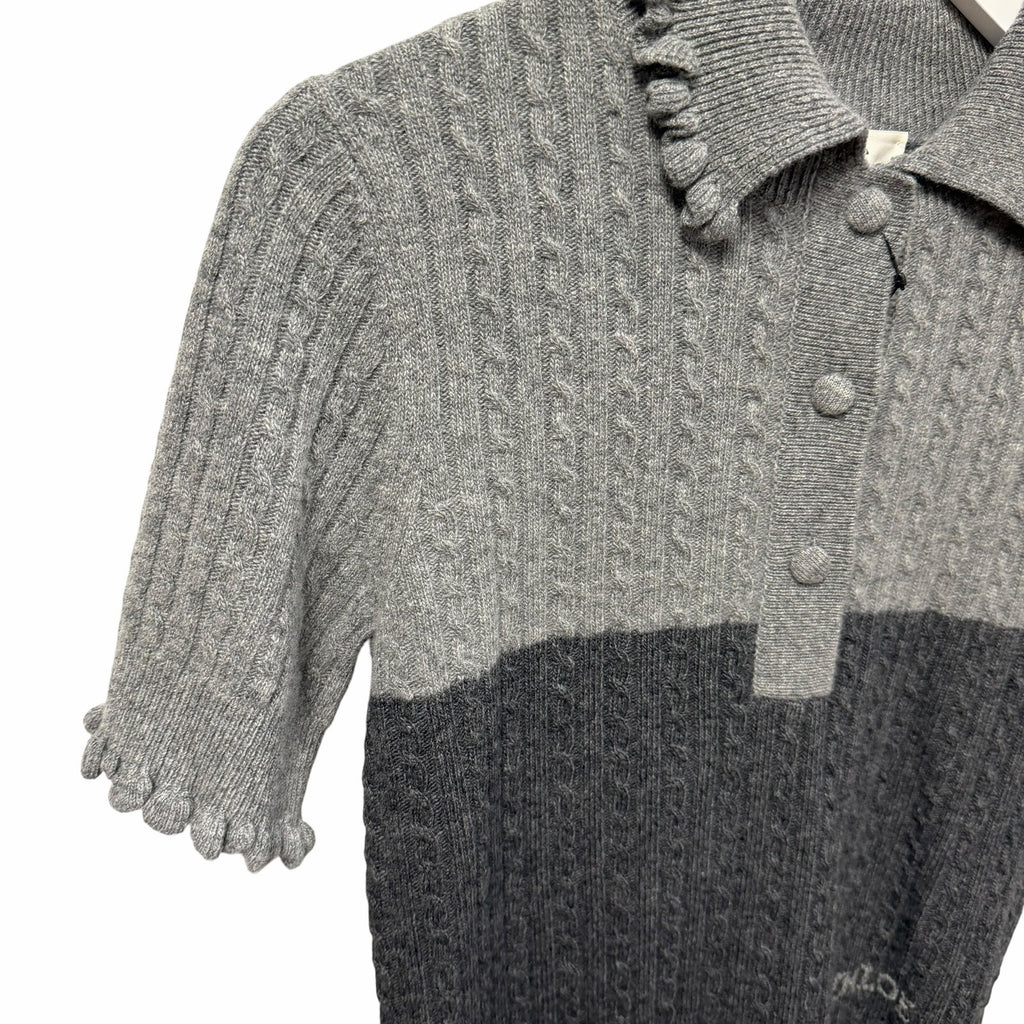 NWT Chloe Short Sleeve Polo Sweater Wool Cashmere Confident Grey Size Small
