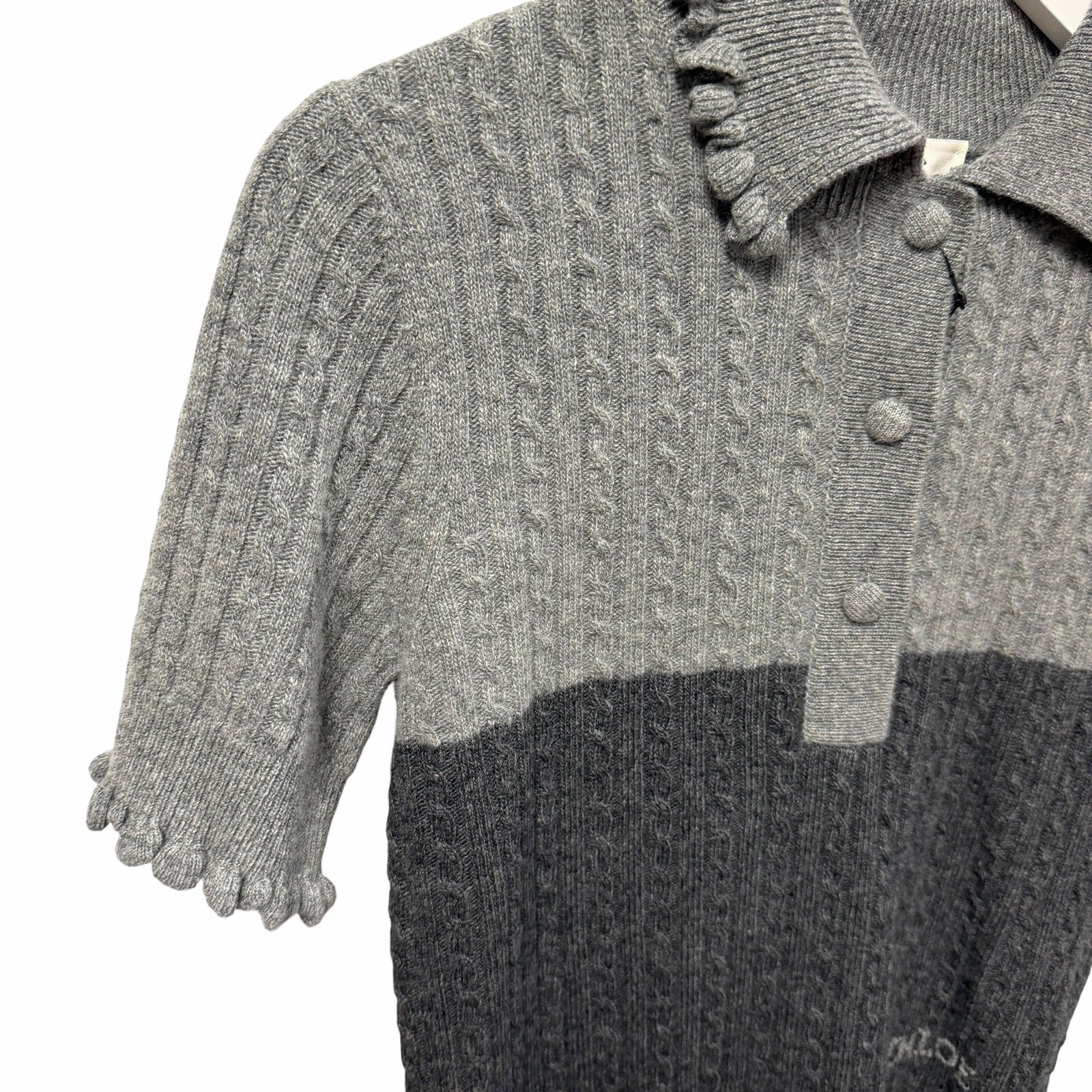 NWT Chloe Short Sleeve Polo Sweater Wool Cashmere Confident Grey Size Small
