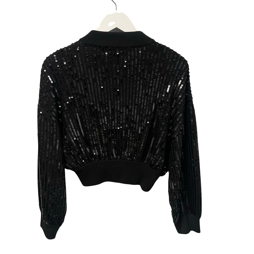Alexandre Vauthier Black Sequined Knit Jacket Full Zip Cropped Womens Size XS