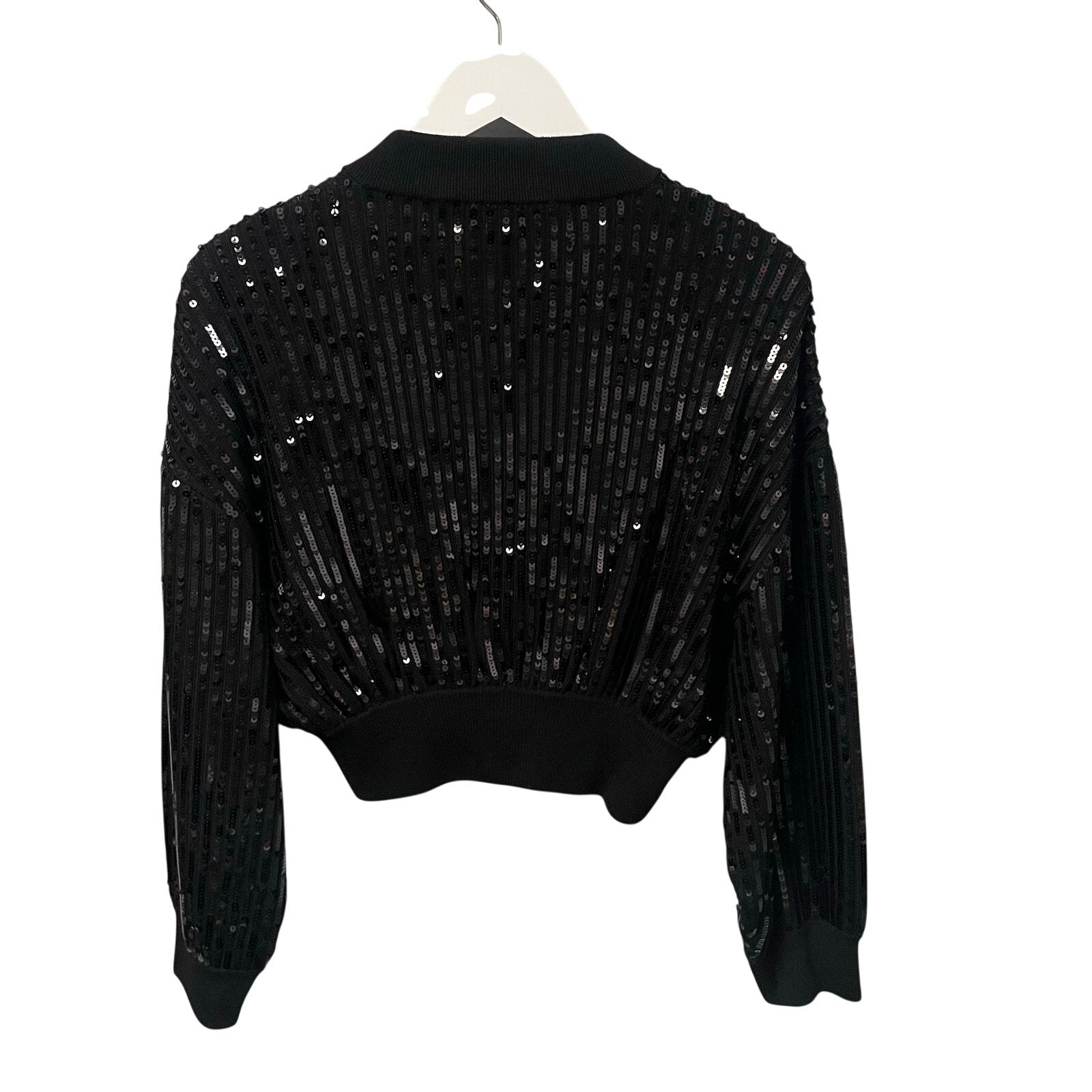 Alexandre Vauthier Black Sequined Knit Jacket Full Zip Cropped Womens Size XS