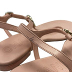 Chanel Blush Pink Interlocking CC Logo Leather T-Strap Sandals Womens 39 / US 9
