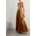 NWT SemSem Pleated Gold Sequin Embellished Sleeveless Tulle Gown Womens 4