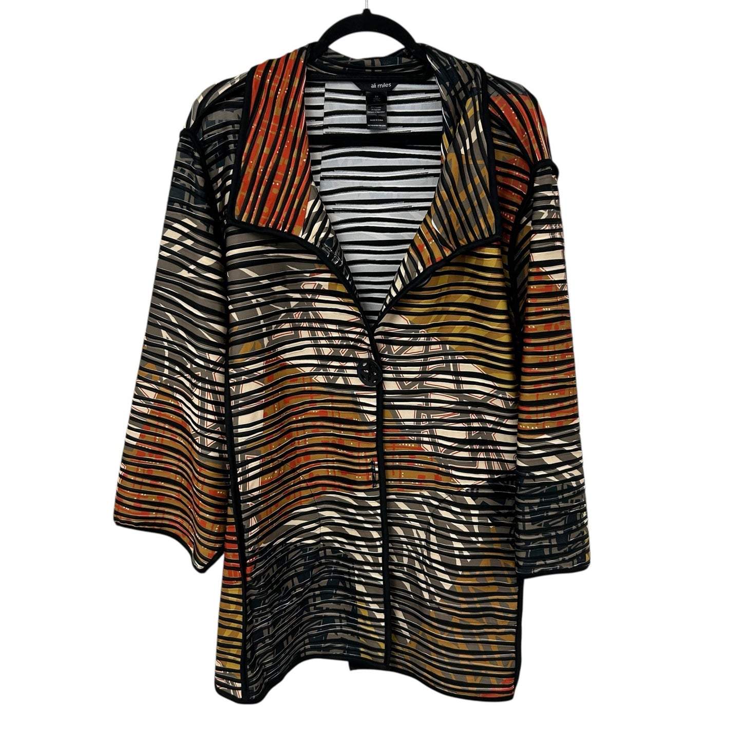 Ali Miles Orange Red Black Textured Single Button Closure Jacket Womens Size 3X