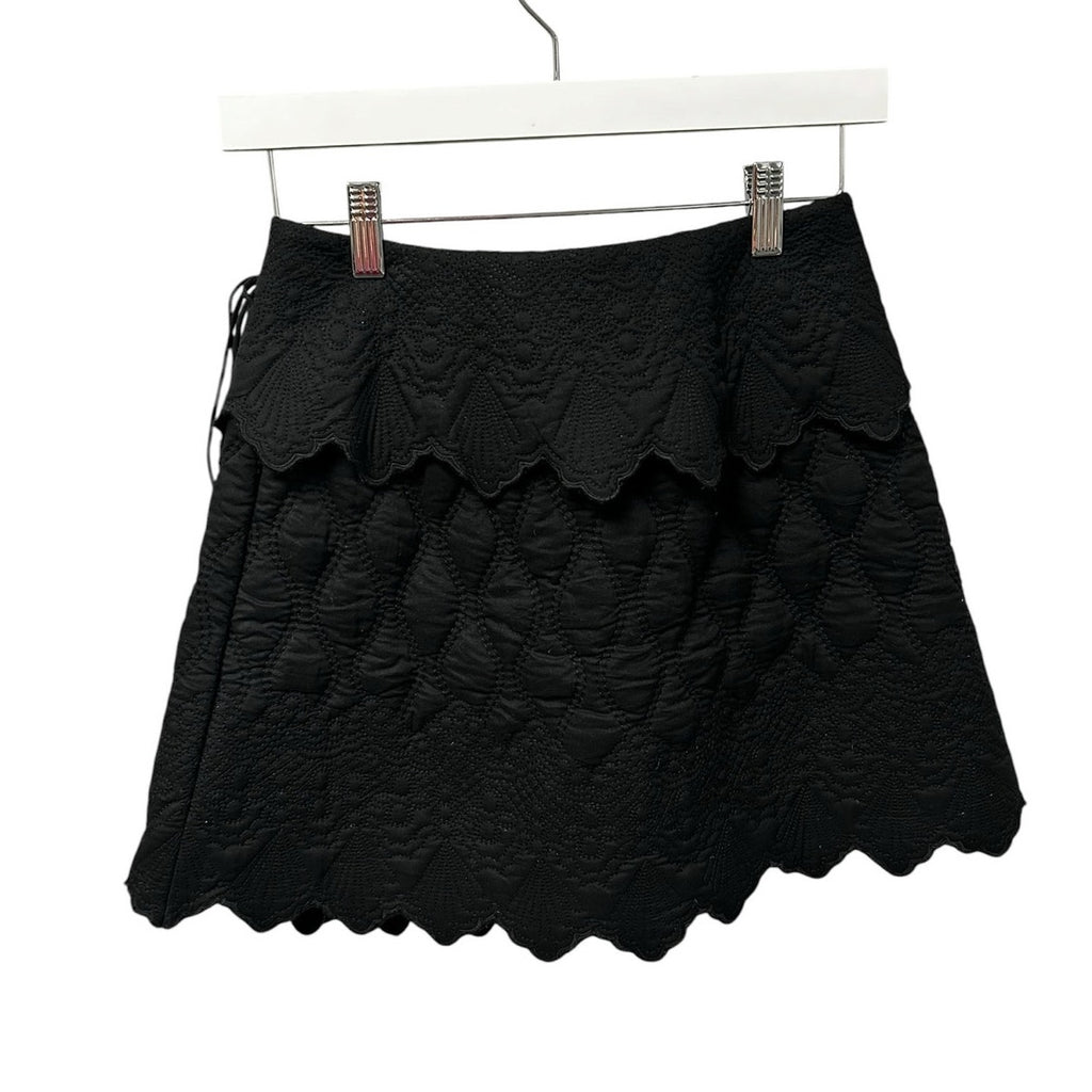 NWT Ulla Johnson Noir Black Taryn Quilted Scallop Mini Wrap Skirt Womens 0