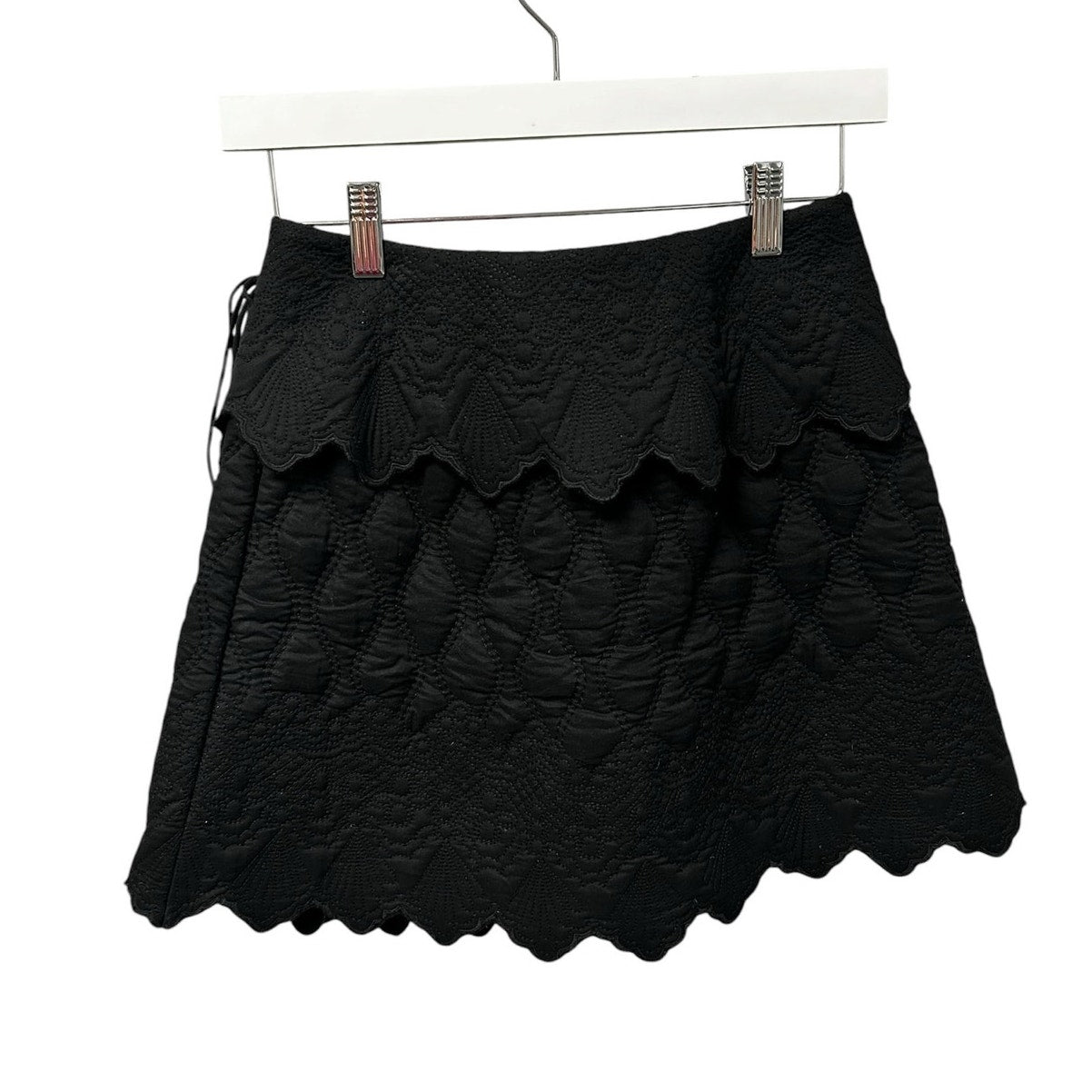 NWT Ulla Johnson Noir Black Taryn Quilted Scallop Mini Wrap Skirt Womens 0