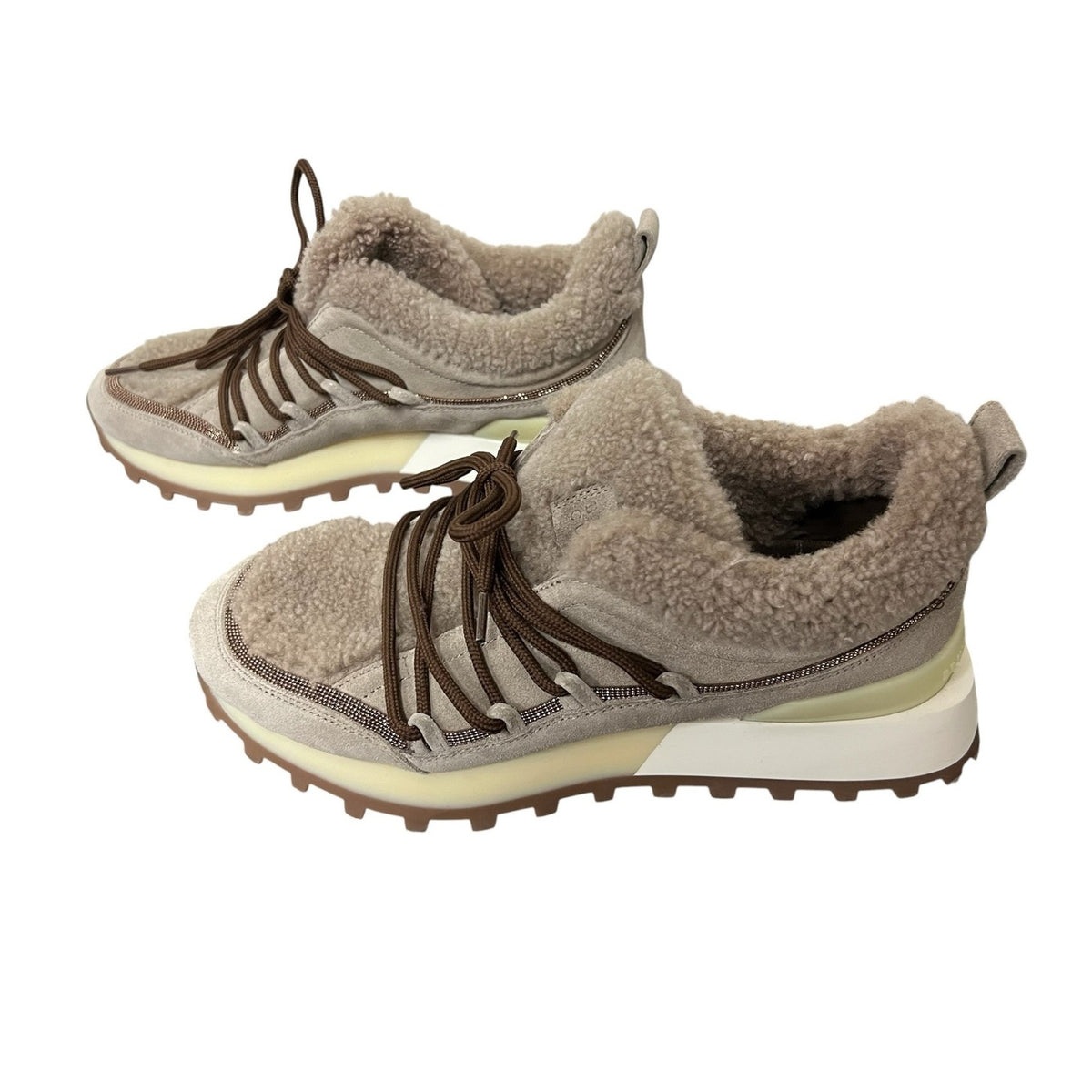 Brunello Cucinelli Monili Embellished Sheepskin Shearling Lined Sneakers US 9