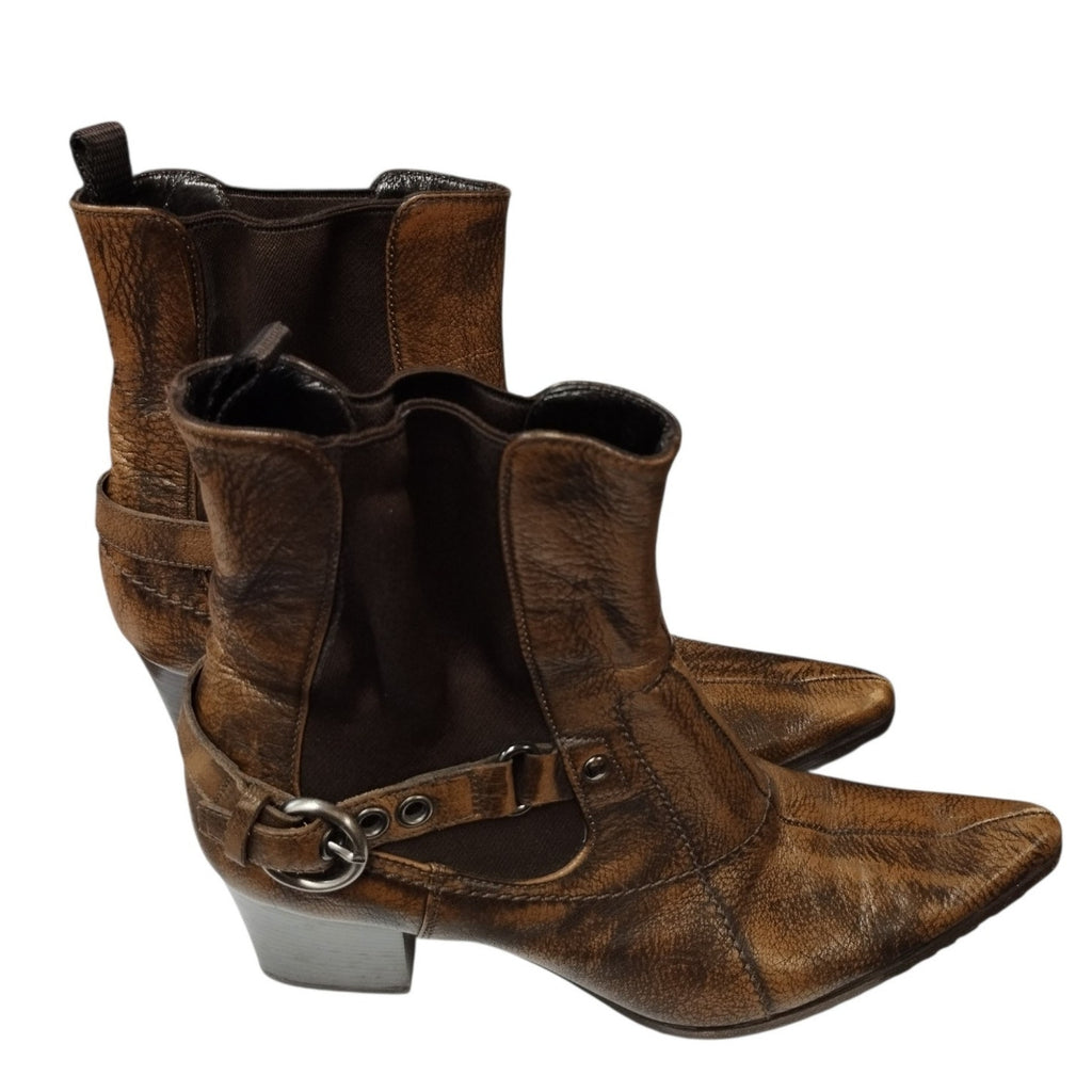 Vintage Miu Miu Leather Pointed Toe Boots 37 US 6.5 Western Boho Festival Rodeo