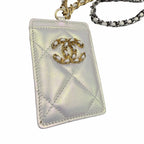 Chanel Quilted Iridescent Calfskin Card Holder On Chain White Luxury Designer