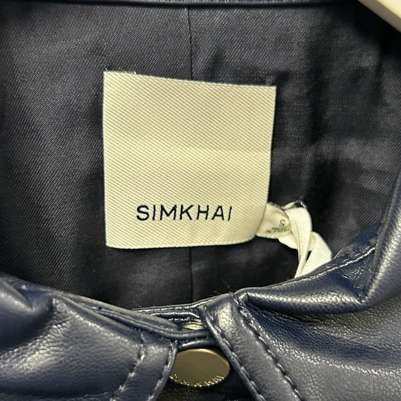 NWT Simkahi Midnight Navy Wyatt Vegan Leather Zip Up Jacket Womens Small