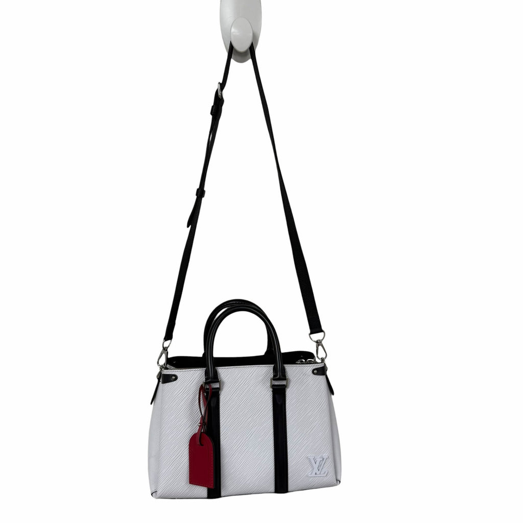 Louis Vuitton Soufflot Epi BB White Black Leather Two Way Handbag AS IS