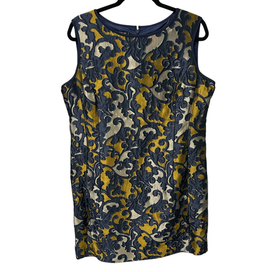 Lafayette 148 New York Navy Yellow Tan Floral Jacquard Shift Dress Womens 16