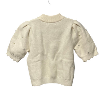 English Factory Scalloped Puff Sleeve Embellishment Knit Sweater Ivory Small