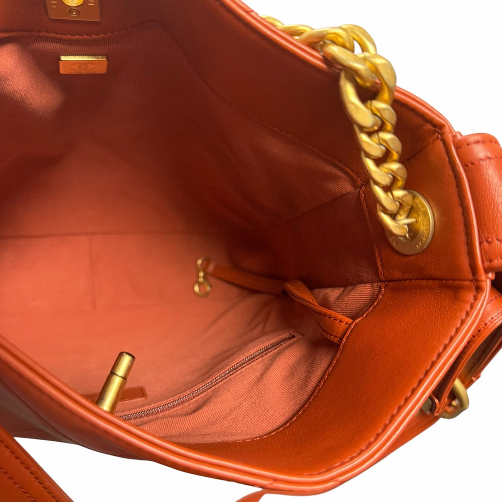 Chanel Easy Mood Hobo Bag Quilted Calfskin Leather Rust Orange