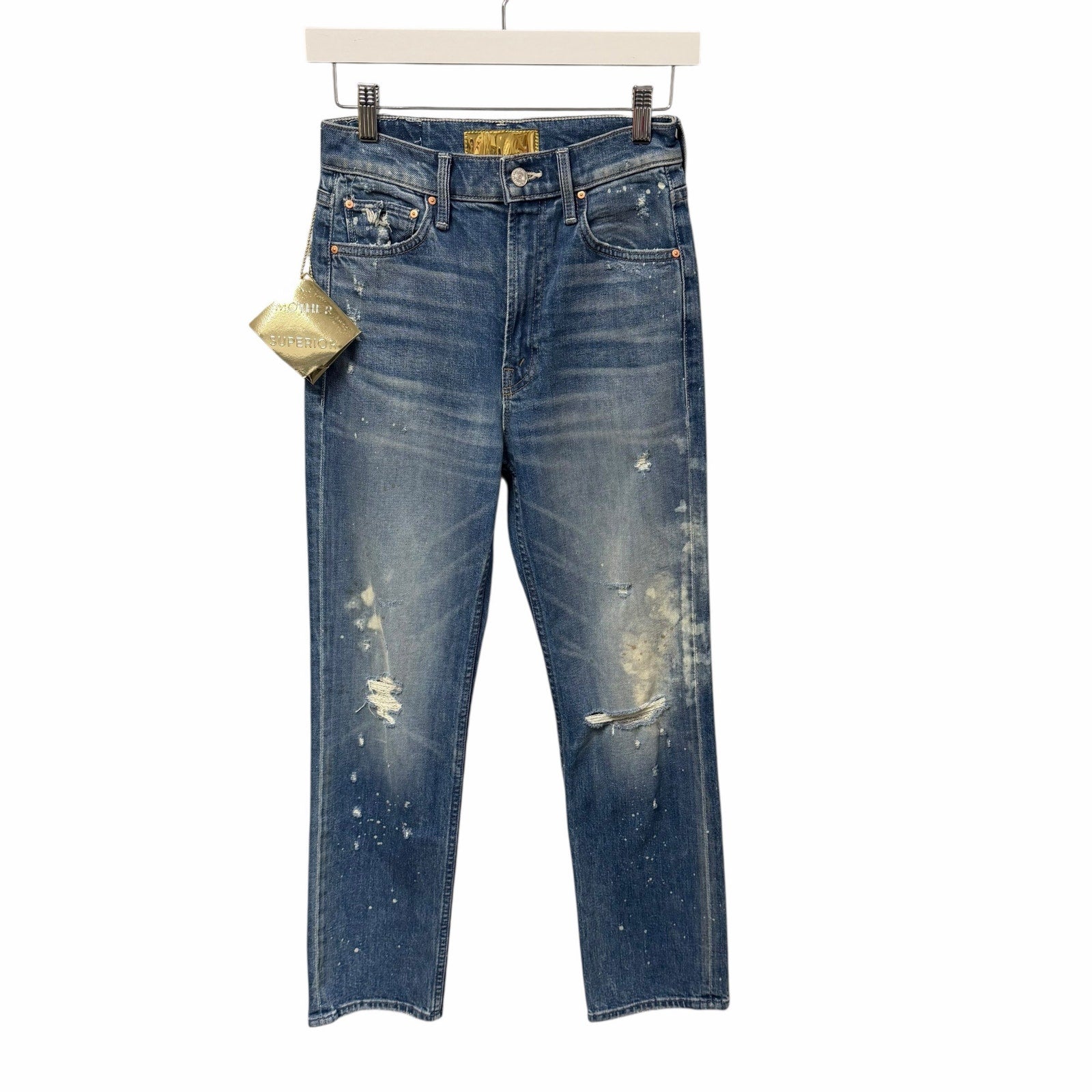 NWT Mother Superior High Waisted Rider Ankle Jean Distressed LOL Wash Size 25