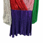 NWT Alice + Olivia Blaze Mini Dress Sequin Colorblock Multi Long Sleeve Size 0