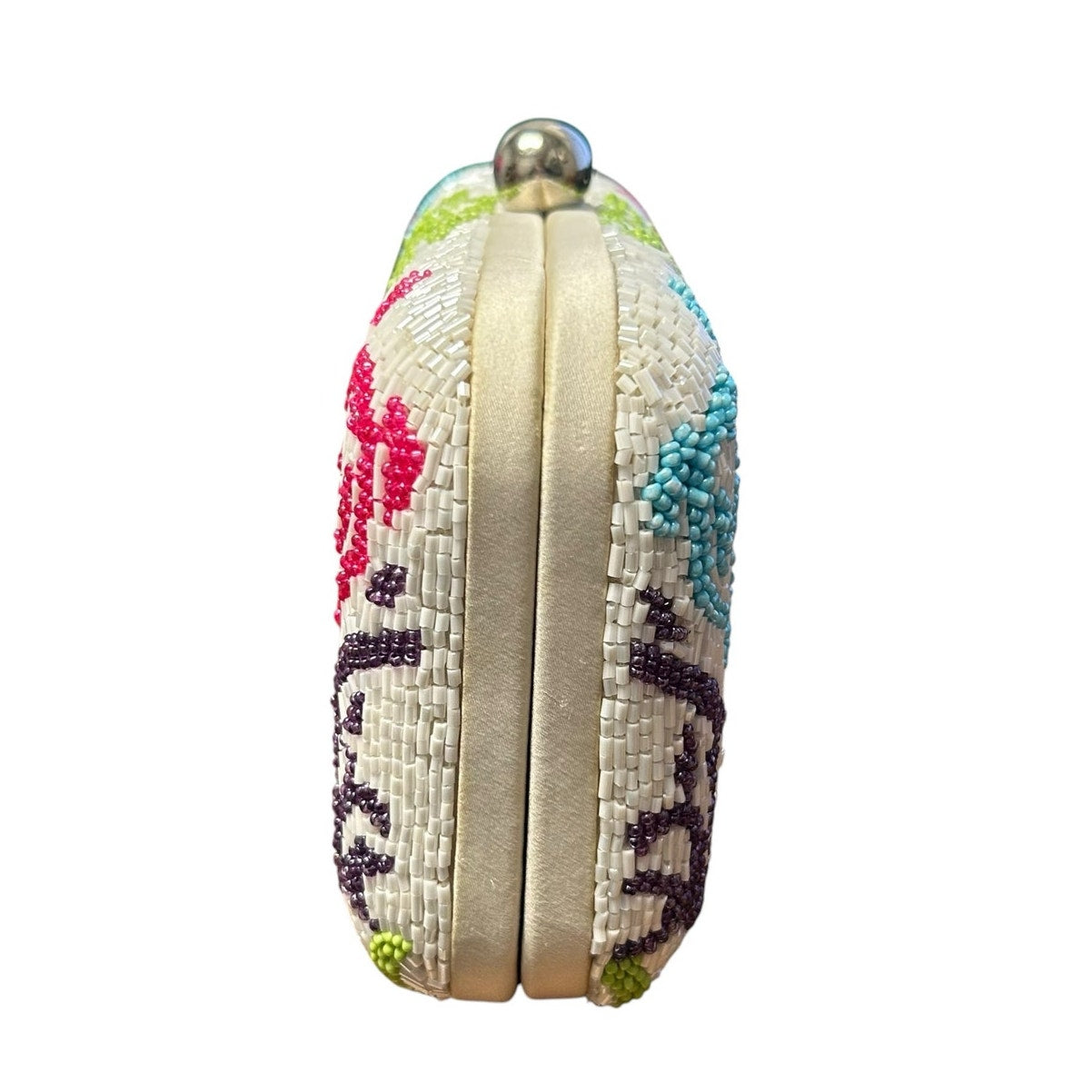Moyna White Multicolor Printed Beaded Box Clutch / Crossbody Evening Bag