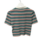 Celine Paris Sky Blue Striped Short Sleeve Cotton Polo Sweater Womens Small