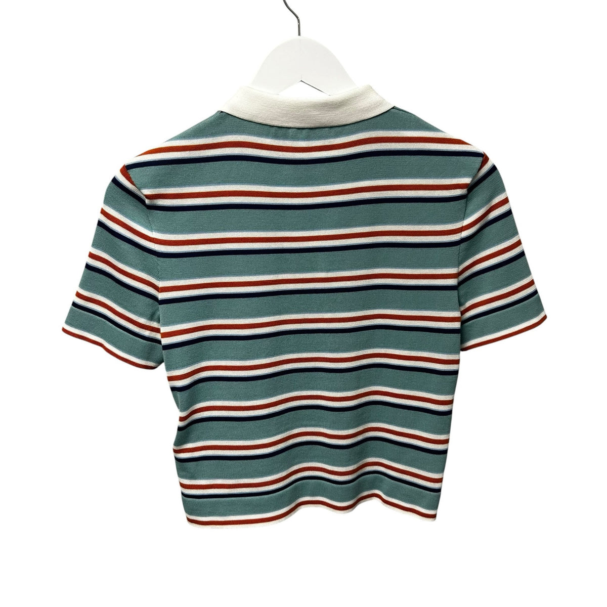Celine Paris Sky Blue Striped Short Sleeve Cotton Polo Sweater Womens Small