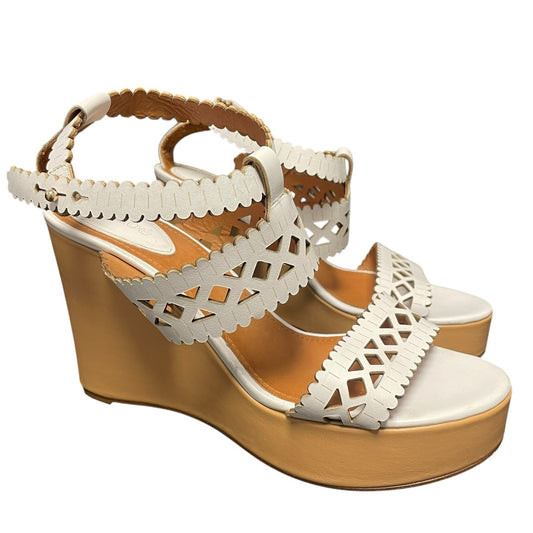 Chloe White Laser Cutout Leather Platform Wedge Sandals 38.5 / US  8