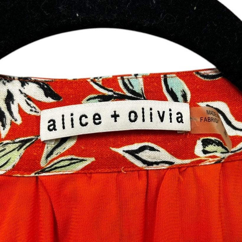 Alice + Olivia Lilian Floral Print Mandarin-Collar Mini Dress w/ Belt Womens 14