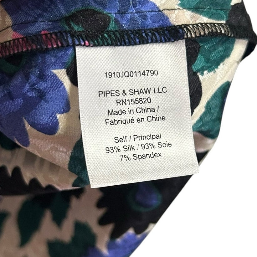 Veronica Beard Blue Pink Multicolor Buzio Floral Stretch Silk Top Womens 4