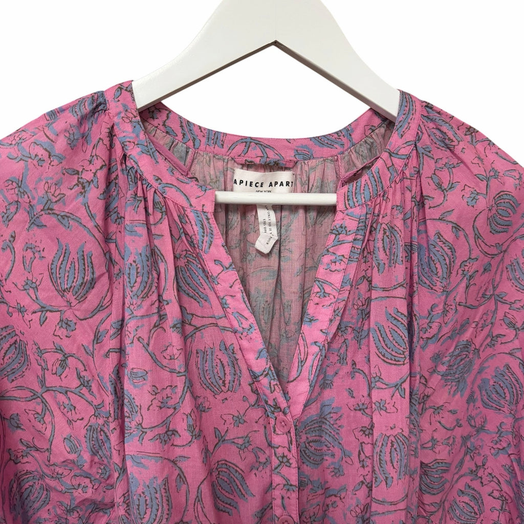 Apiece Apart Mini Mitte Dress Sunfaded Floral Pink Blue Organic Cotton Small