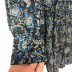 Apiece Apart Long Sleeve Shirt Dress Black Blue Yellow Floral Print Size Small