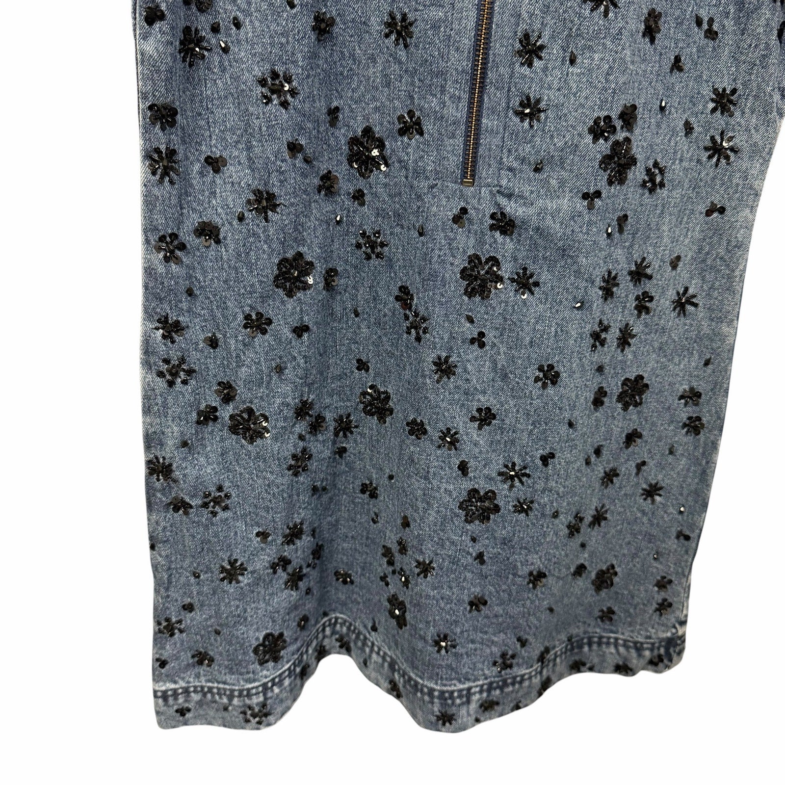 NWT Ramy Brook Rita Embellished Denim Mini Dress Blue Black Corduroy Collar XS