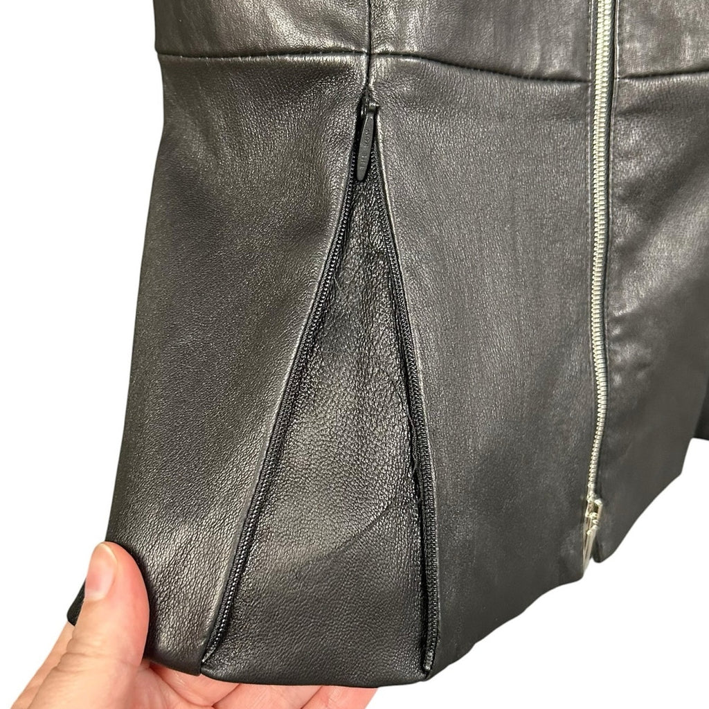 The Row Anasta Black Bonded Leather Zip Up Peplum Jacket Womens 4 Quiet Luxury