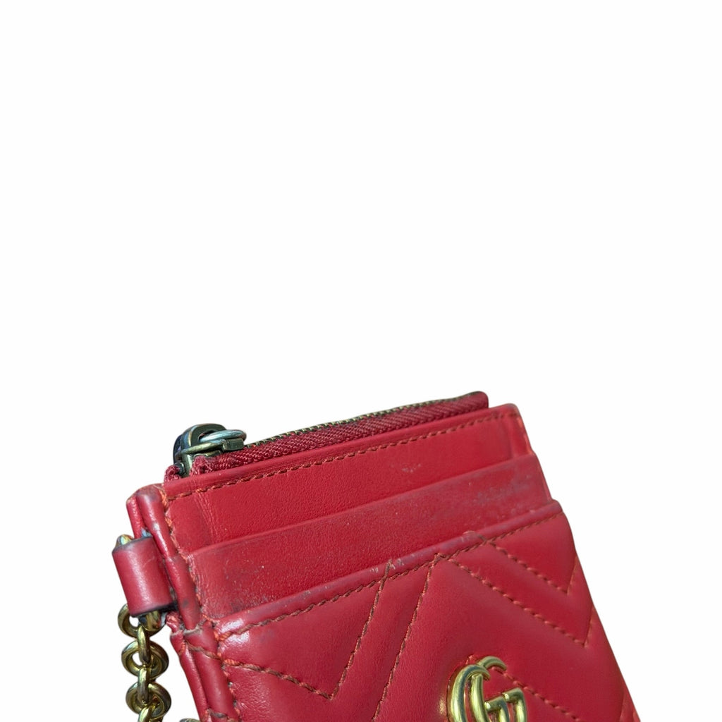 Gucci GG Marmont Coin Card Holder Keychain Wallet Red Leather AS IS