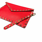 Valentino Garavani Rockstud Envelope Clutch Bag Red Pebbled Leather Edgy Luxury