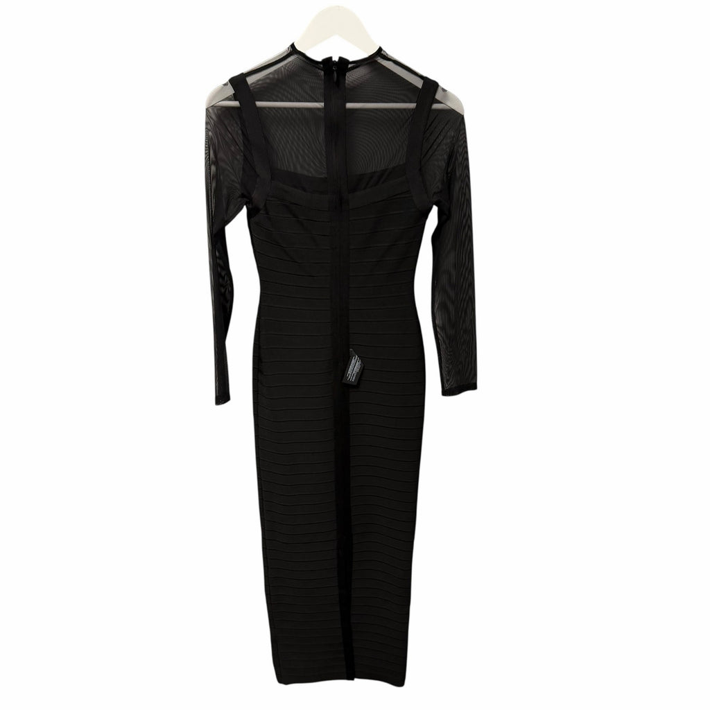 NWT Herve Leger The Ella Gown Black Signature Bandage Fabric Womens Small