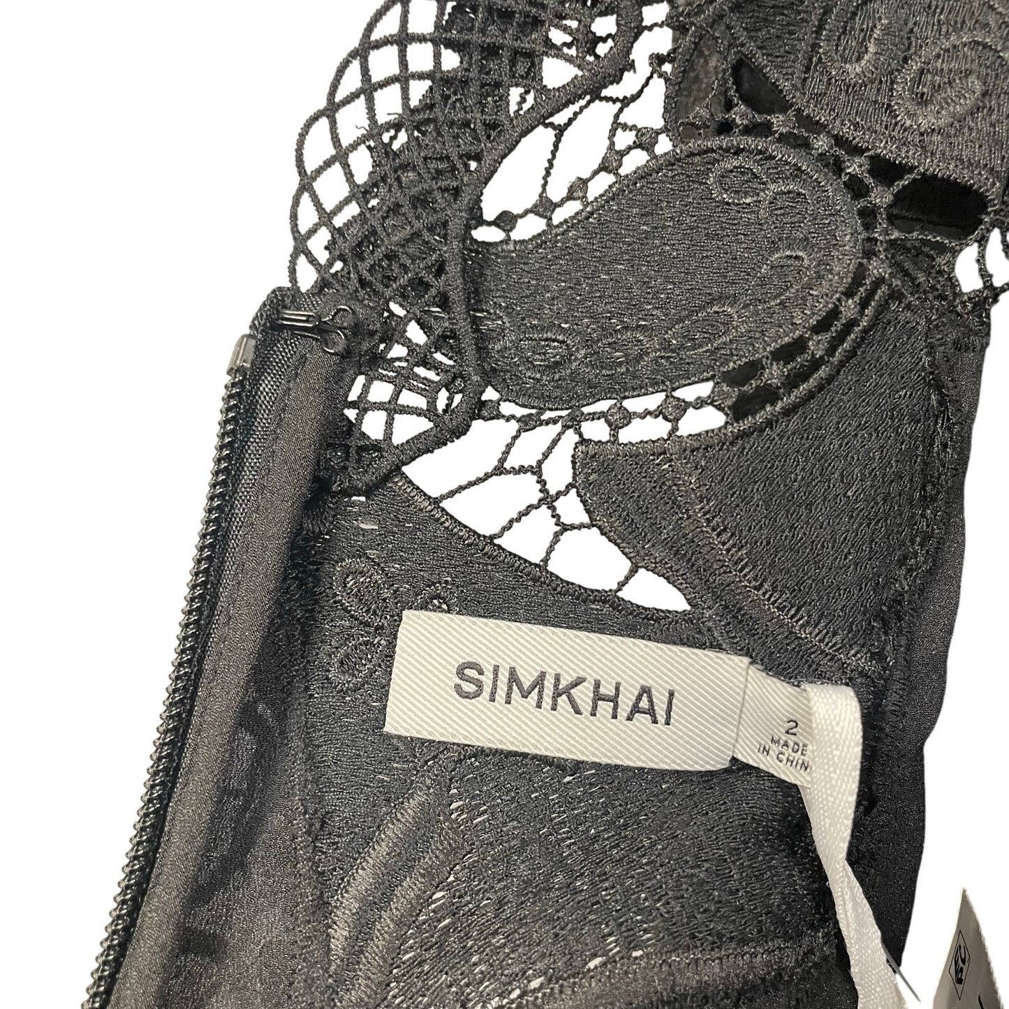 NWT Simkhai Signature Laura Lace Midi Dress Black Womens 2