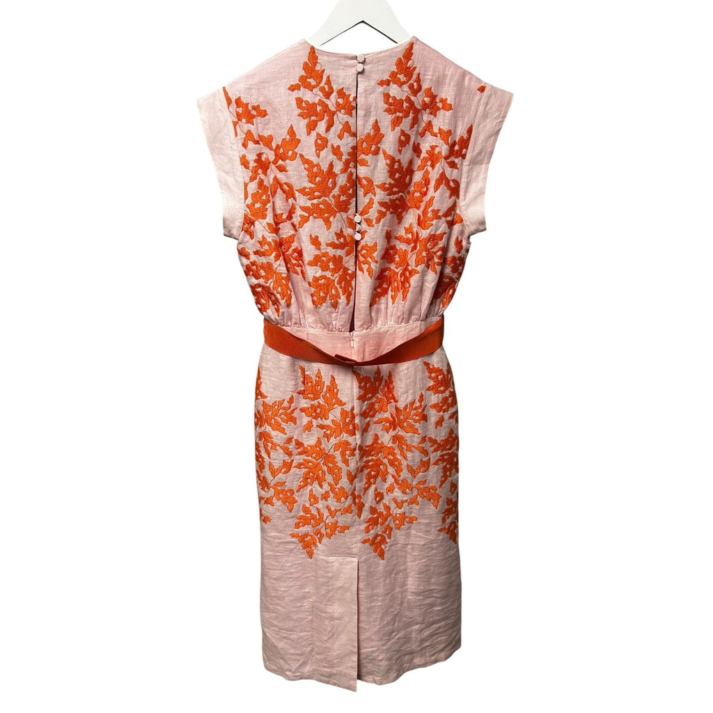 NWT Silvia Tcherassi Pink Orange Embroidered Olive Midi Dress Womens Small