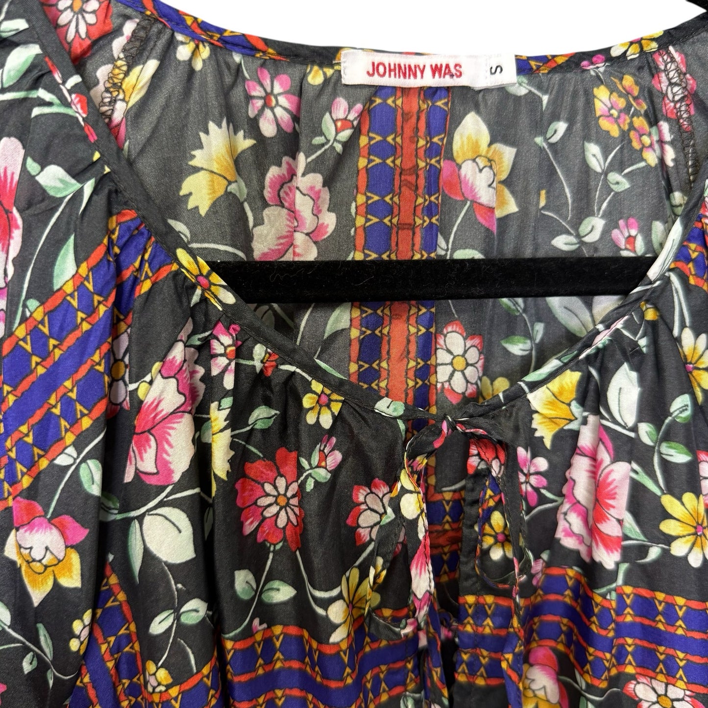 Johnny Was Lookout Electra Floral 3/4 Sleeve V Neck Silk Blouse Womens Small