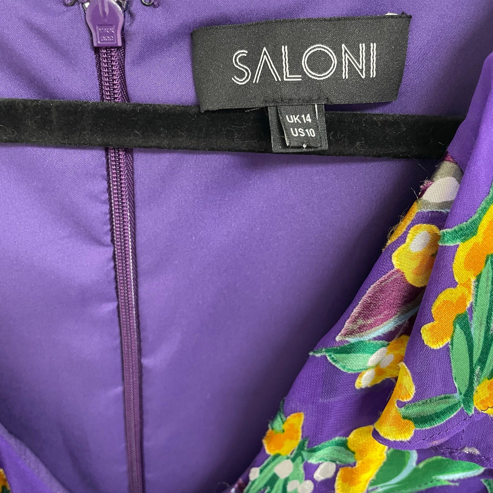 Saloni The Jodie Dress in Violet Sweet Peas Floral Print Silk Blend Womens 10