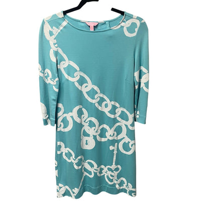 Lilly Pulitzer Jonah Shorely Blue Ball And Chain Posh Ponte Dress XS *NO BELT*