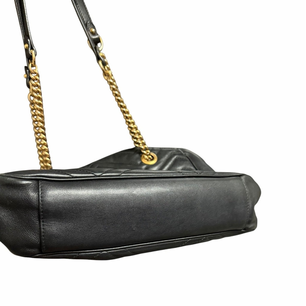 Gucci GG Marmont Black Quilted Leather Handbag Gold Toned Logo Classic Luxury